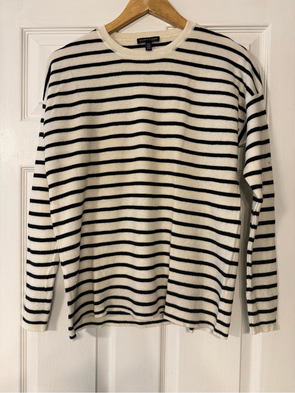Eileen Fisher Cream and Black Striped Knit Sweater